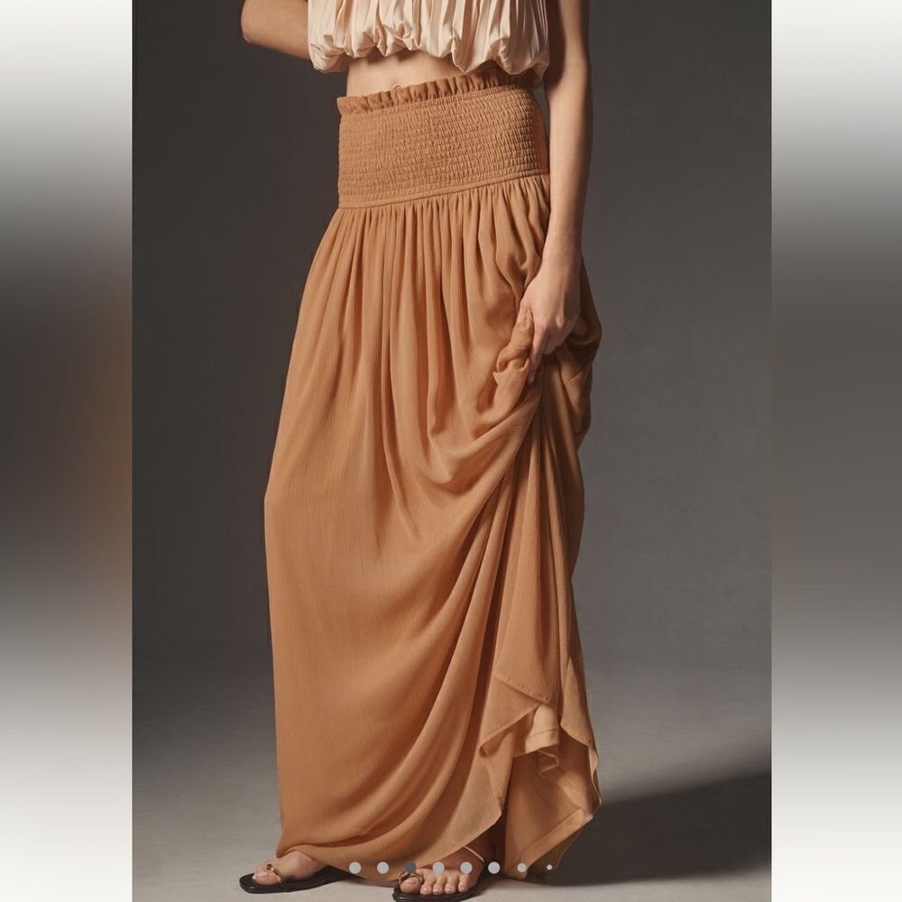 By Anthropologie smocked sheer maxi skirt - Picture 3 of 8